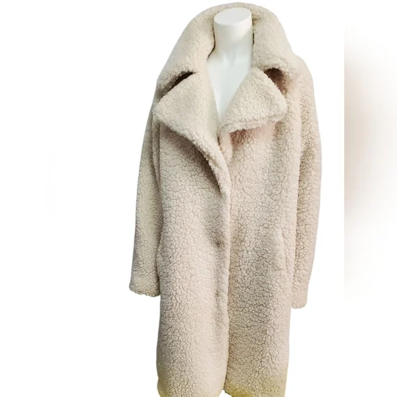 NWOT Lucky Brand Ivory Sherpa Teddy Long Coat. Large. - Picture 2 of 11